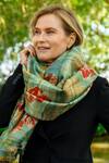 Shop_Aeshaane_Green Embroidery Handmade Silk Floral Block Print Scarf _at_Aza_Fashions