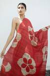 Aeshaane_Red Flower Silk Woven Scarf_at_Aza_Fashions