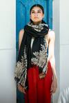 Shop_Aeshaane_Black Twig Of Leaves Woven Scarf_at_Aza_Fashions