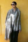 Buy_Aeshaane_Grey Stripe Silk Polka Dot Woven Scarf _at_Aza_Fashions