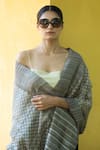 Aeshaane_Grey Stripe Silk Polka Dot Woven Scarf _Online_at_Aza_Fashions