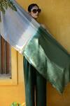 Buy_Aeshaane_Green Leaf Placement Woven Scarf_Online_at_Aza_Fashions