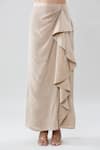 Buy_Samyukta Singhania_Beige Blouse And Draped Skirt Crepe Tear Drop Pearl Embellished Cape Set