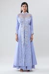 Samyukta Singhania_Blue  Lining Butter Blossom Front Slit Anarkali With Palazzo_Online_at_Aza_Fashions