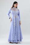 Buy_Samyukta Singhania_Blue  Lining Butter Blossom Front Slit Anarkali With Palazzo_Online_at_Aza_Fashions