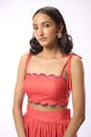 Buy_Verano by Tanya_Orange Linen Solid Square Alyssa Scallop Edge Embroidered Crop Top  _at_Aza_Fashions