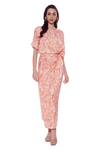 Shop_Verano By Tanya_Multi Color Satin One Shoulder Amber Abstract Print Wrap Midi Dress _at_Aza_Fashions