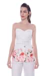 Buy Verano By Tanya White Linen Off-shoulder Aria Blossom Print Bustier Blazer Top With Belt at Aza Fashions Buy_Verano By Tanya_White Linen Off-shoulder Aria Blossom Print Bustier Blazer Top With Belt _at_Aza_Fashions