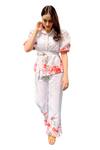 Verano By Tanya_White Linen Collared Aria Blossom Print Shirt With Belt _at_Aza_Fashions