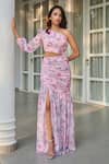 Buy Verano By Tanya Pink Georgette One Shoulder Ariel Mia Bloom Print Dress at Aza Fashions Buy_Verano By Tanya_Pink Georgette One Shoulder Ariel Mia Bloom Print Dress _at_Aza_Fashions