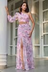 Shop Verano By Tanya Pink Georgette One Shoulder Ariel Mia Bloom Print Dress at Aza Fashions Shop_Verano By Tanya_Pink Georgette One Shoulder Ariel Mia Bloom Print Dress _at_Aza_Fashions