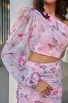 Verano By Tanya Pink Georgette One Shoulder Ariel Mia Bloom Print Dress Online at Aza Fashions Verano By Tanya_Pink Georgette One Shoulder Ariel Mia Bloom Print Dress _Online_at_Aza_Fashions