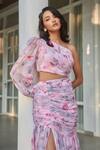 Shop Verano By Tanya Pink Georgette One Shoulder Ariel Mia Bloom Print Dress Online at Aza Fashions Shop_Verano By Tanya_Pink Georgette One Shoulder Ariel Mia Bloom Print Dress _Online_at_Aza_Fashions
