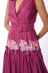 Verano By Tanya_Purple Linen Fabric Flowers Cynthia Rose Print Tiered Midi Dress With Belt _Online_at_Aza_Fashions