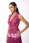 Buy_Verano By Tanya_Purple Linen Fabric Flowers Cynthia Rose Print Tiered Midi Dress With Belt _Online_at_Aza_Fashions