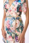 Buy_Verano by Tanya_Multi Color Linen V Neck Freesia Floral Pattern Short Dress  _Online_at_Aza_Fashions