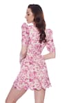 Shop_Verano by Tanya_Purple Linen Printed Floral Toile Ixia Short Dress With Belt  _at_Aza_Fashions