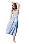 Verano by Tanya_Blue Cotton Plain Kate High Waist Midi Skirt  _Online_at_Aza_Fashions