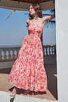 Shop_Verano by Tanya_Red Linen Printed Floral Straight Lucia Maxi Dress  _at_Aza_Fashions