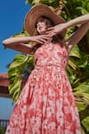 Verano by Tanya_Red Linen Printed Floral Straight Lucia Maxi Dress  _Online_at_Aza_Fashions