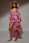 Buy_Verano By Tanya_Multi Color Chiffon V-neck Luna Tie-dye Kaftan _at_Aza_Fashions