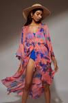 Buy_Verano By Tanya_Multi Color Chiffon V-neck Luna Tie-dye Kaftan _Online_at_Aza_Fashions