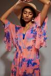 Verano By Tanya_Multi Color Chiffon V-neck Luna Tie-dye Kaftan _at_Aza_Fashions