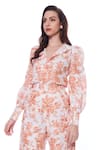 Buy_Verano by Tanya_Yellow Linen Printed Floral Mandarin High Collar Magnolia Shirt _at_Aza_Fashions