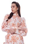 Shop_Verano by Tanya_Yellow Linen Printed Floral Mandarin High Collar Magnolia Shirt _at_Aza_Fashions