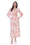 Shop_Verano by Tanya_Yellow Linen Printed Floral Mandarin High Collar Magnolia Shirt _Online_at_Aza_Fashions