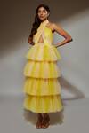 Buy_Verano By Tanya_Yellow Tulle Halter Neck Malina Sunrise Lemonade Ruffle Layered Dress_at_Aza_Fashions