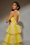 Verano By Tanya_Yellow Tulle Halter Neck Malina Sunrise Lemonade Ruffle Layered Dress_Online_at_Aza_Fashions