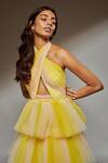 Verano By Tanya_Yellow Tulle Halter Neck Malina Sunrise Lemonade Ruffle Layered Dress_at_Aza_Fashions