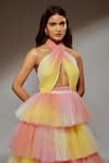Buy_Verano By Tanya_Multi Color Tulle Halter Neck Malina Sunset Sorbet Ruffle Layered Dress _Online_at_Aza_Fashions
