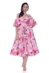 Buy_Verano by Tanya_Pink Linen Printed Floral One Shoulder Noelle Pleated Midi Dress  _at_Aza_Fashions