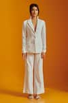 Shop_Verano by Tanya_White Cotton Embroidered Lapel Nova Nykaa Blazer  _at_Aza_Fashions