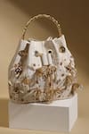 Buy_Be Chic_Gold Cutdana Splash Embellished Bucket Bag_at_Aza_Fashions