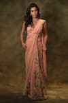 Buy_Archana Kochhar_Pink Georgette Embroidered Pearl Embellished Border Pre-draped Saree With Blouse _at_Aza_Fashions