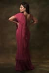 Archana Kochhar_Pink Georgette Embroidered Zardozi Ruffle Pre-draped Saree With Blouse _Online_at_Aza_Fashions