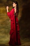 Archana Kochhar_Red Saree Georgette Embroidered Solid Pre-draped Ruffle With Mirrorwork Blouse _Online_at_Aza_Fashions