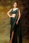 Buy_Archana Kochhar_Green Georgette Embellished Sequin V-neck Slit Pre-draped Saree With Blouse _at_Aza_Fashions