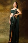 Shop_Archana Kochhar_Green Georgette Embellished Sequin V-neck Slit Pre-draped Saree With Blouse _at_Aza_Fashions