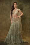 Buy_Archana Kochhar_Green Blouse And Lehenga Georgette Attached Draped Tiered With _at_Aza_Fashions