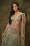Shop_Archana Kochhar_Green Blouse And Lehenga Georgette Attached Draped Tiered With _at_Aza_Fashions