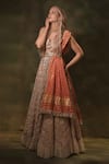 Buy_Archana Kochhar_Ivory Raw Silk Embroidered Leather Sweetheart The Chevron Bandhani Lehenga _at_Aza_Fashions