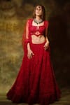 Buy_Archana Kochhar_Red Net Embroidered Swarovski Sweetheart Elegant Lehenga Set _at_Aza_Fashions