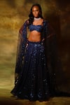 Buy_Archana Kochhar_Blue Lehenga And Blouse Georgette Embroidered Floral Sweetheart Shimmering Set _at_Aza_Fashions