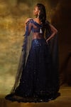 Archana Kochhar_Blue Lehenga And Blouse Georgette Embroidered Floral Sweetheart Shimmering Set _Online_at_Aza_Fashions