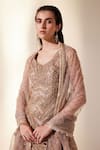 Adaara Couture_Gold Dupion Silk Embroidery Cutdana Notched Chevron Kurta Sharara Set _at_Aza_Fashions