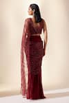 Shop_Adaara Couture_Wine Dupion Silk Embroidery Cutdana Sizzling Whispers Draped Saree Gown _at_Aza_Fashions